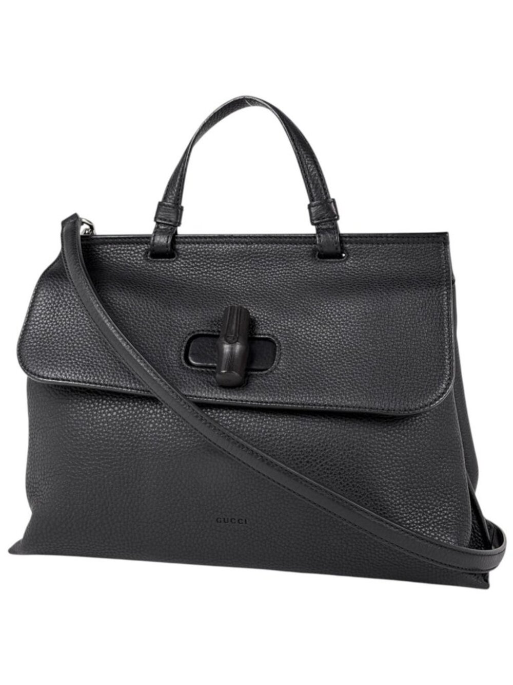 Gucci Handbag Bamboo Daily Medium 2-Way Leather Black
